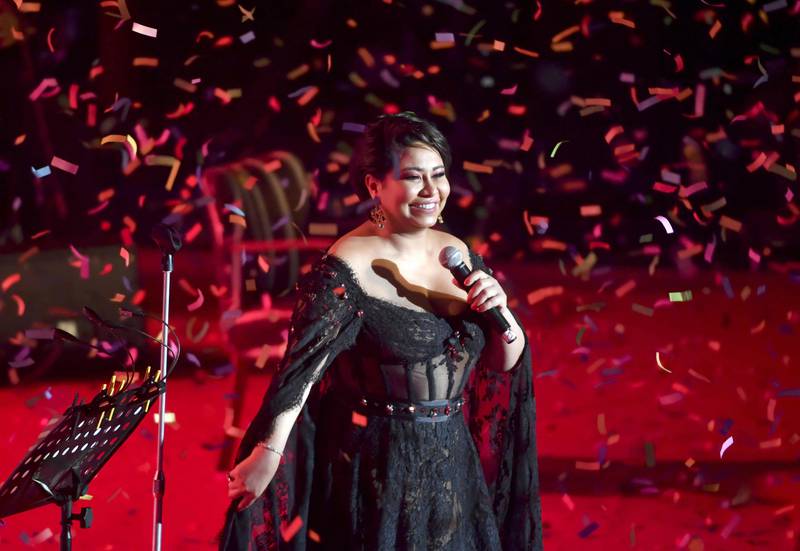 Egyptian singer Sherine Abdel-Wahab performs during the 56th edition of the International Festival of Carthage, at the Roman Theatre of Carthage, in Tunis, Tunisia on August 20, 2022. AFP