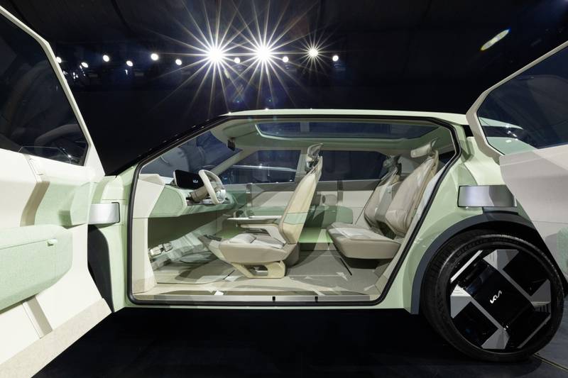 The interior of the Kia EV3 concept electric vehicle (EV) at the company's EV Day in Yeoju, South Korea, on Thursday. Bloomberg