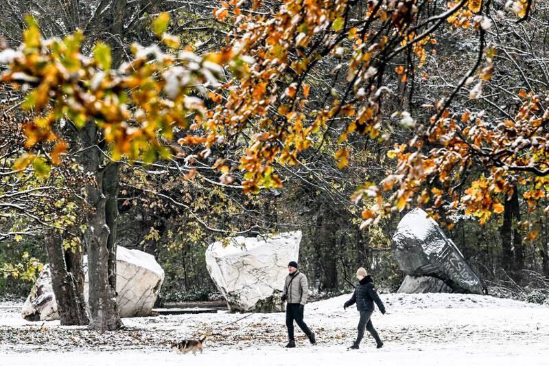 Snow fell on Berlin this weekend for the first time this winter. EPA