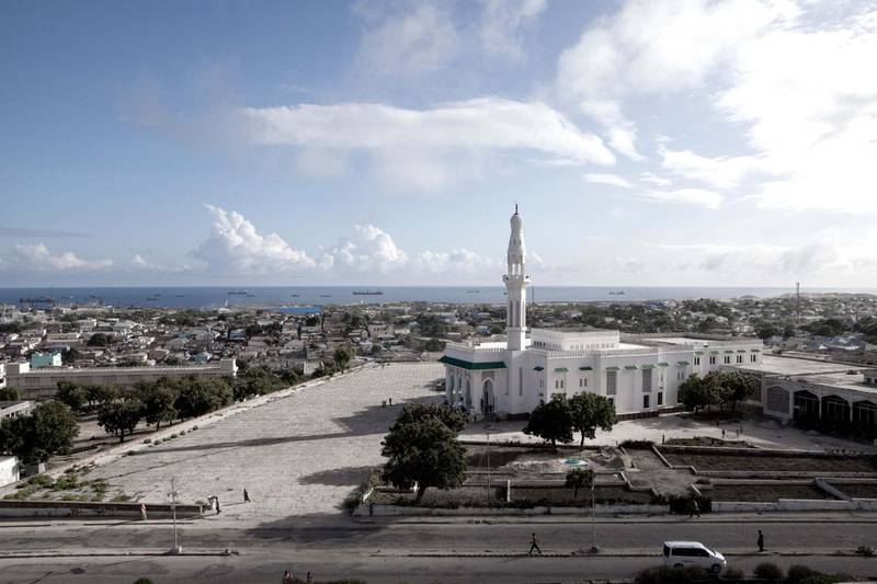 D3GERH A high view of Mogadishu taken from the AMISOM Parliament Building military base in Mogadishu, Somalia. Arba’a Rukun Mosque – Somalia. Alamy
