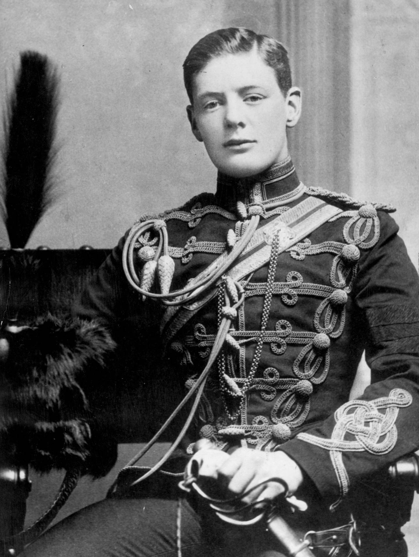 British statesman and writer Winston Leonard Spencer Churchill (1874 - 1965), in the uniform of the Fourth Queen's Own Hussars at the age of nineteen, when he left the Royal Military College, Sandhurst, as a second lieutenant.   (Photo by Hulton Archive/Getty Images)