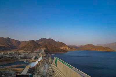 The Grand Ethiopian Renaissance Dam and its reservoir. Its first turbine began operating in the spring. EPA