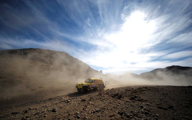 Les Clerimois Auto Sport's Herve Quinet and co-driver Marie-Laure Quinet in action during testing for the Dakar Rally in Jeddah.