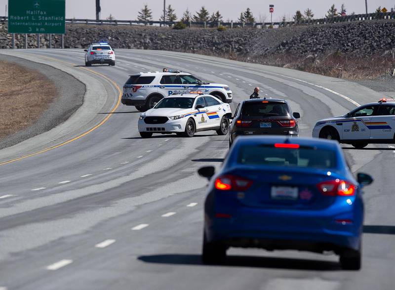Police block the highway in Enfield, Nova Scotia.  AP