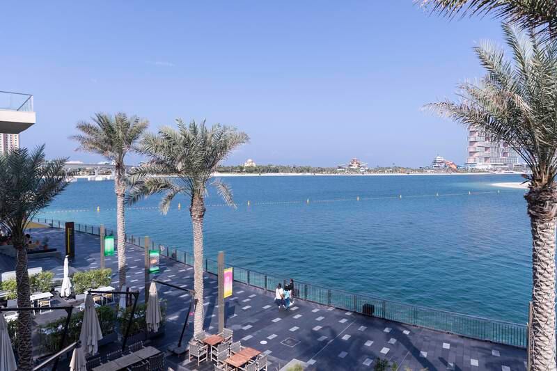 Visitors to Social Distrikt can enjoy great views from the waterfront location, including that of The Palm Fountain.
