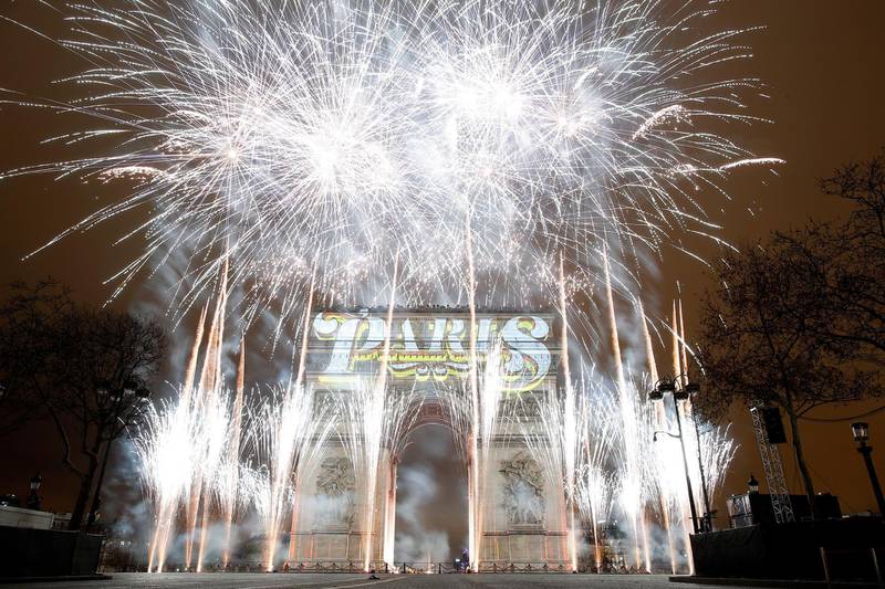 Fireworks illuminate the sky over the Arc de Triomphe during New Year's 2019 celebrations at the Champs Elysees in Paris, France, 01 January 2019.  EPA