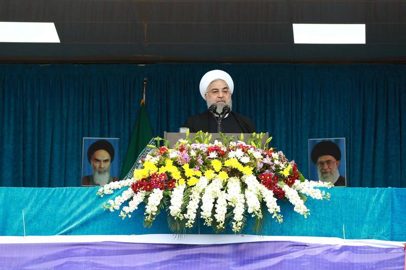 Iranian President Hassan Rouhani addresses the crowd at a public speech in Bandar Kangan, Iran March 17, 2019. Official Iranian President website/Handout via REUTERS ATTENTION EDITORS - THIS IMAGE WAS PROVIDED BY A THIRD PARTY. NO RESALES. NO ARCHIVES     TPX IMAGES OF THE DAY