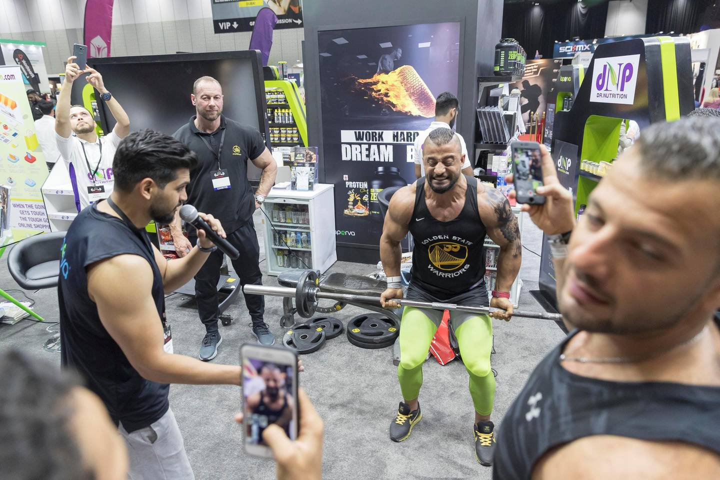 DUBAI, UNITED ARAB EMIRATES. 09 DECEMBER 2017. Muscleman, Dubai Muscle Show atthe World Trade Center. General event scenes from the show floor. (Photo: Antonie Robertson/The National) Journalist: John Dennehy. Section: Weekend.