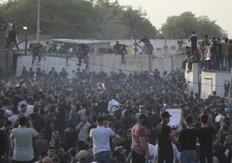 Security forces managed to avoid escalation while holding protesters back, after the Iraqi prime minister ordered them to refrain from using live bullets. AP