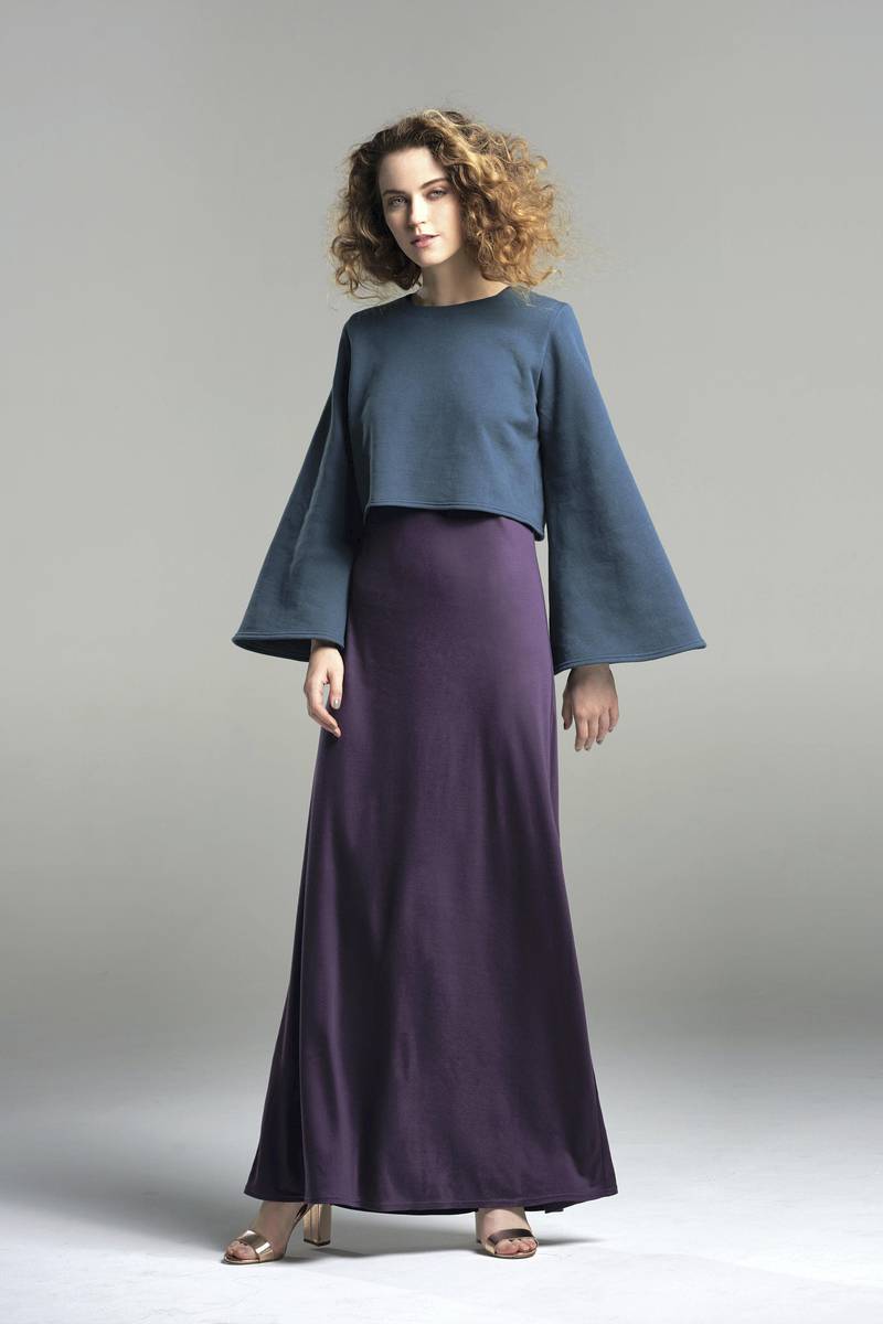 Bell sleeves are given a contemporary edge.