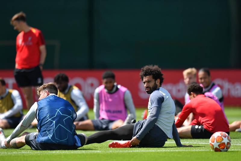 Mohamed Salah takes part in training. AFP