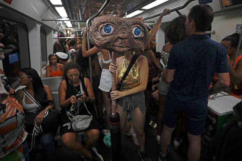 Carnival revellers take the metro in Rio de Janeiro, Brazil.  AFP