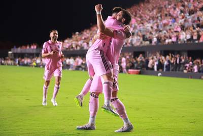  Lionel Messi celebrates scoring against Charlotte in the Leagues Cup quarter-final. AFP