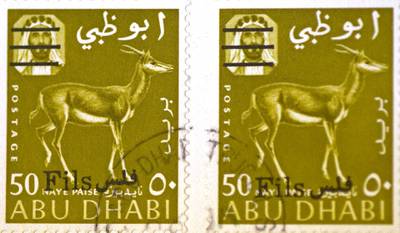 Dubai - March 29, 2010 - A stamp printed in the UAE in 1971. Photographed in Dubai, March 29, 2010.  (Photo by Jeff Topping/The National)  
