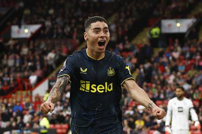 Newcastle United's Miguel Almiron celebrates scoring their sixth goal. Reuters