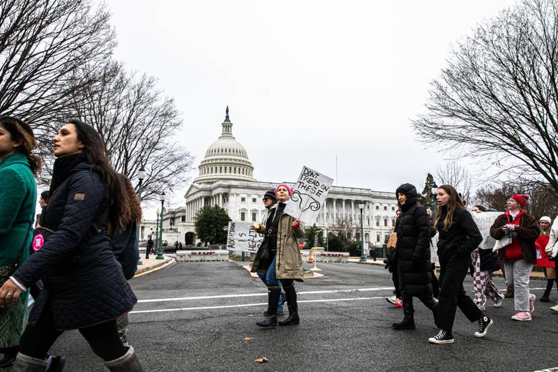 Demonstrators rally outside the US Capitol building in Washington. Bloomberg 