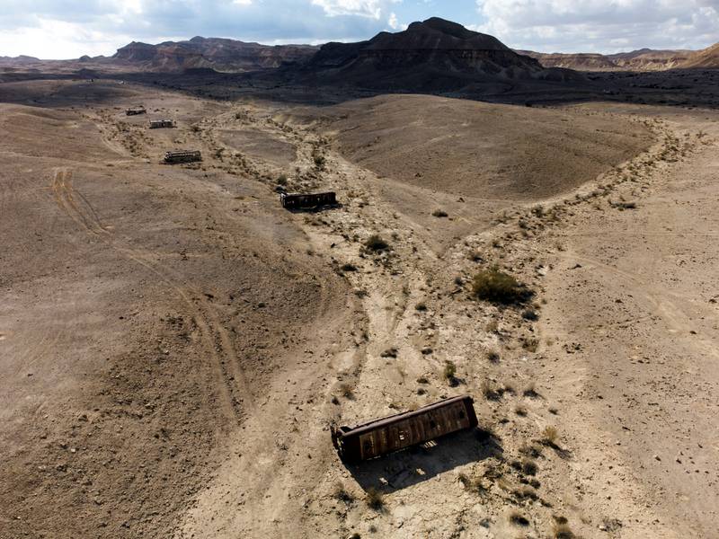 Abandoned buses used for target practice in the Negev desert, southern Israel