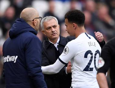 Dele Alli speaks with Tottenham Hotspur manager Jose Mourinho after he is substituted against West Ham. Reuters