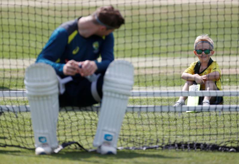 A child looks at Australia's Steve Smith during nets at Lord's. Action Images via Reuters