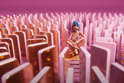 Pink and gold dominoes feature in the music video released for Noonoouri's single. Photo: Warner Music