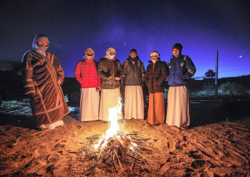 Rukna Region, Al Ain, United Arab Emirates, January 11, 2021. Al Ain residents, drove to the Rukna region to experience the  low temperatures of the area which went down to -4 degrees Celsius  at one point.                     Victor Besa/The NationalSection:  NAReporter:  Haneen Dajani