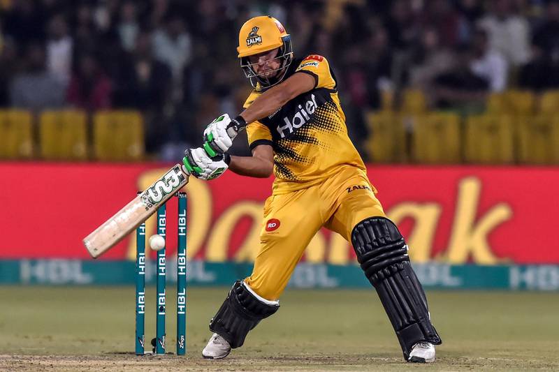 Peshawar Zalmi's Haider Ali plays a shot during the T20 cricket match between Lahore Qalandars and Peshawar Zalmi at the Gaddafi Cricket Stadium in Lahore March 10, 2020. (Photo by Arif ALI / AFP)