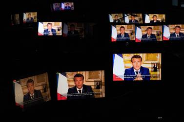 French President Emmanuel Macron's broadcast from the Elysee Palace in Paris reached nearly 37 million people AFP / Martin Bureau