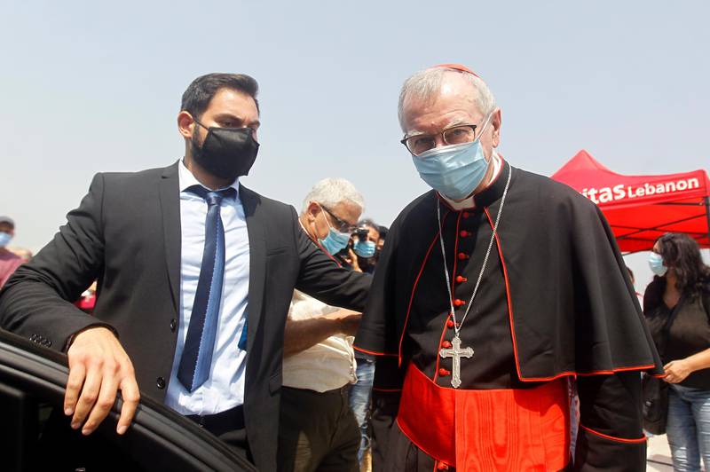 Vatican Secretary of State Italian Cardinal Pietro Parolin (R) visits the harbor area that was damaged following a huge explosion that rocked the city in Beirut, Lebanon. According to Lebanese Health Ministry, at least 190 people were killed, and more than six thousand injured in the Beirut blast that devastated the port area on 04 August and believed to have been caused by an estimated 2,750 tons of ammonium nitrate stored in a warehouse.  EPA