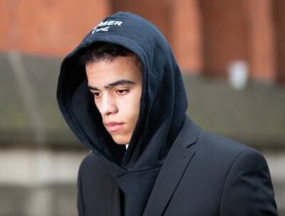 Manchester United player Mason Greenwood arrives at Manchester Crown Court in November 2022. EPA