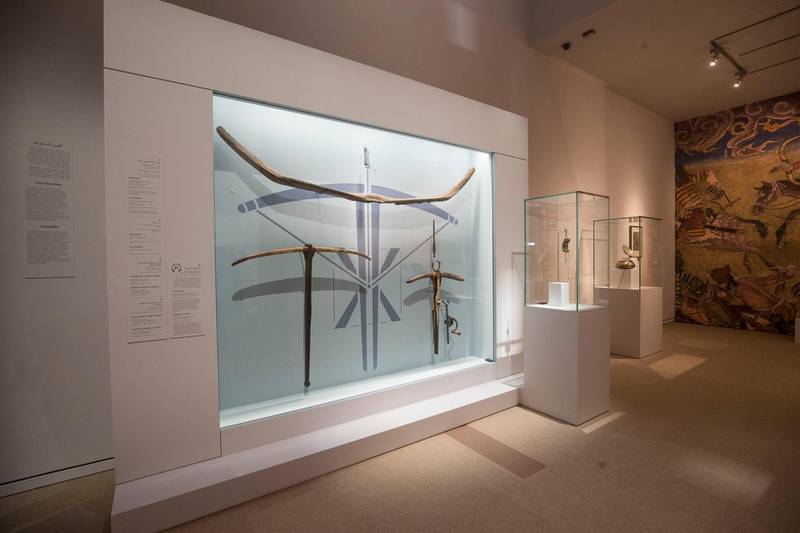 Abu Dhabi, United Arab Emirates- Bows and arrows at Furusiyya The Art of Chivalry between East and West, which draws links between knightly traditions of Europe and the Middle East at Louvre Abu Dhabi.  Leslie Pableo for The National 
