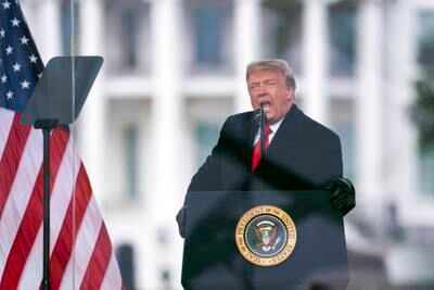 Donald Trump, the president at the time, speaks during a rally protesting the electoral college certification of Joe Biden as president in Washington on January 6, 2021. AP