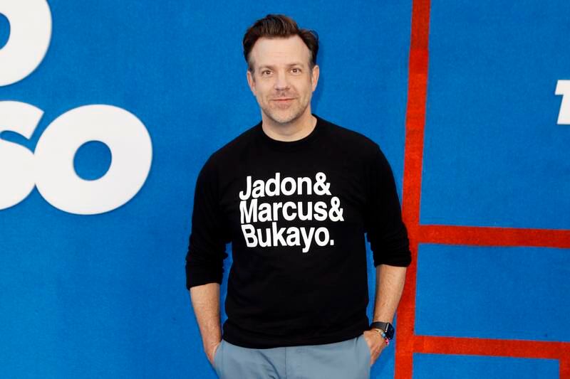 US actor Jason Sudeikis poses prior to the season two premiere of the Apple TV+ show 'Ted Lasso' at Pacific Design Centre in Hollywood, California, on Thursday, July 15, 2021. EPA