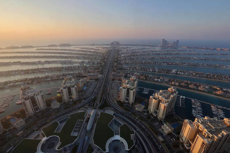 The Palm Jumeirah on a winter's evening in Dubai. AFP