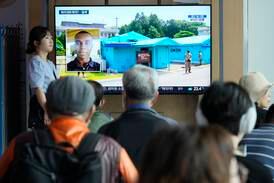 An image of Pvt Travis King on TV news at Seoul Railway Station in South Korea on Thursday. AP