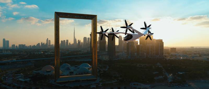 An artist's impression of air taxis over the Dubai skyline. All photos: Dubai Government Media Office