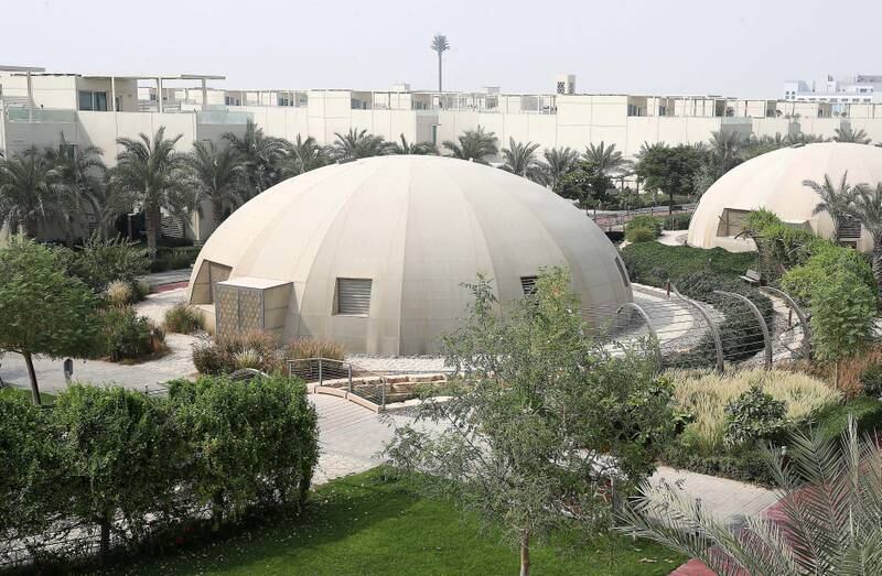 DUBAI , UNITED ARAB EMIRATES , August 1 – 2018 :- View of the Domes used for urban farming in the Sustainable City on Alqudrah street in Dubai. ( Pawan Singh / The National )  For News. Story by Nick Webster