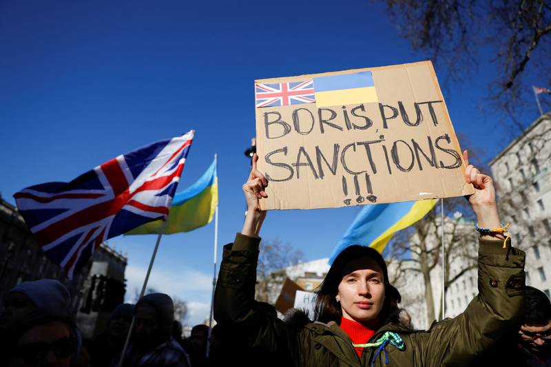 Thursday also saw pro-Ukrainian demonstrations near Downing Street, London, in reaction to the Russian invasion of Ukraine. Reuters