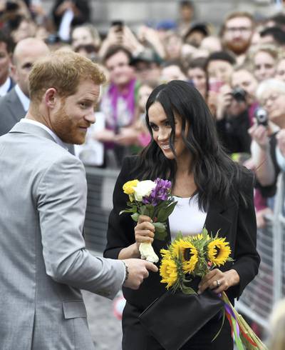 DUBLIN, IRELAND - JULY 11: Prince Harry, Duke of Sussex and Meghan, Duchess of Sussex visit Trinity College on the second day of their official two day royal visit to Ireland on July 11, 2018 in Dublin, Ireland. It is the royal couple's first foreign trip together since they were married earlier this year. (Photo by Charles McQuillan/Getty Images)