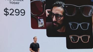 Meta chief executive Mark Zuckerberg announces the next-generation Ray-Ban smart glasses during the Connect conference at the company's headquarters in Menlo Park, California. Reuters