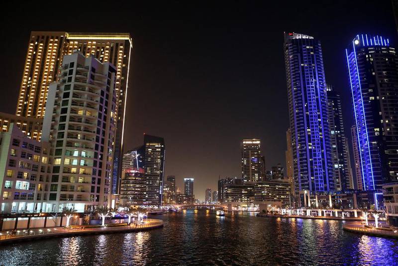 Dubai Marina is a example of an attraction in the city that is expensive to maintain with running water and electricity. Pawan Singh / The National