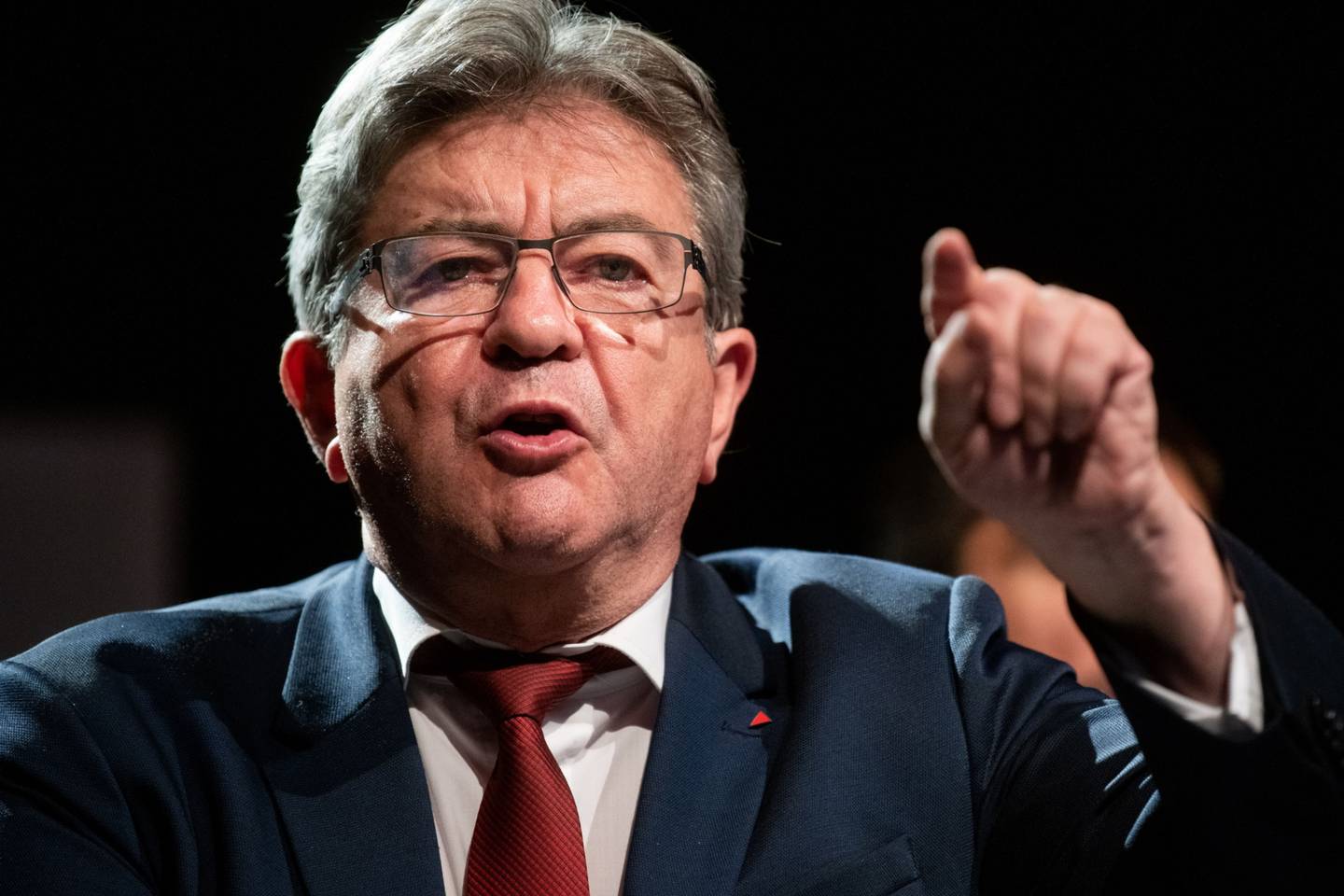 Jean-Luc Melenchon, leader of the France Unbowed party, speaks during an election night event, after the first round of voting in parliamentary elections, in Paris, on Sunday. Bloomberg