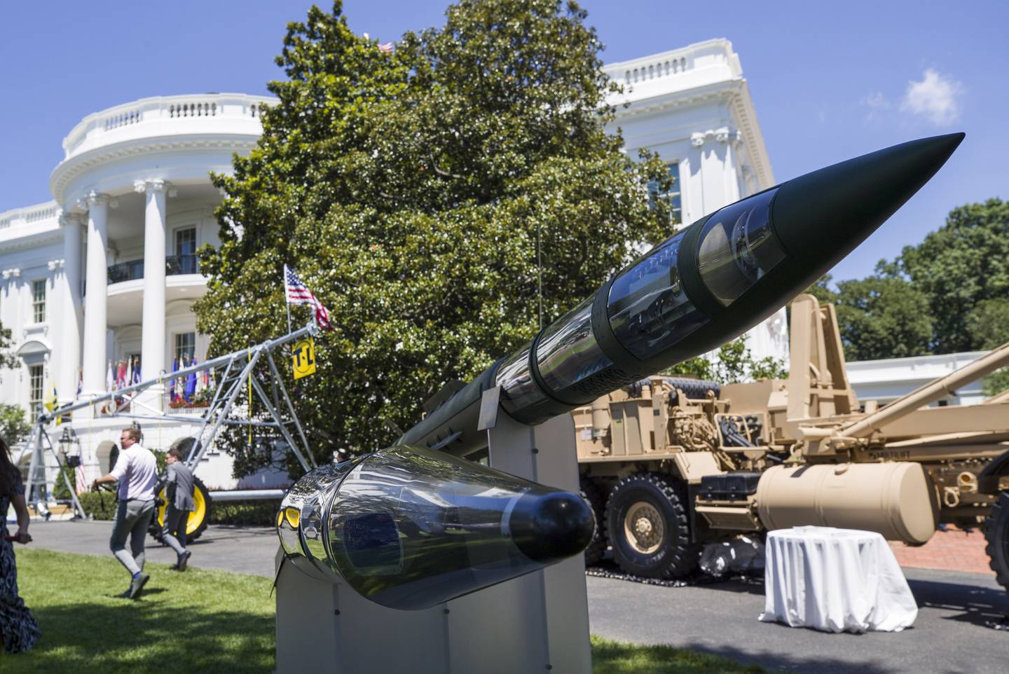 A Terminal High Altitude Area Defence, or Thaad, anti-ballistic missile system on the South Lawn of the White House in Washington. AP