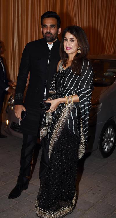 Indian Cricketer Zaheer Khan with his wife, actress Sagarika Ghatge. Photo: AFP