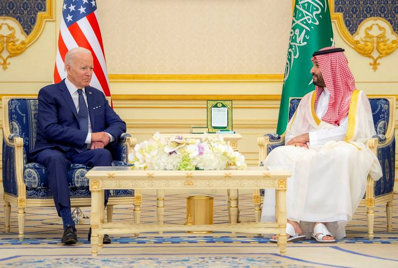 US President Joe Biden and Saudi Crown Prince Mohammed bin Salman in Jeddah, Saudi Arabia, in July. Reuters