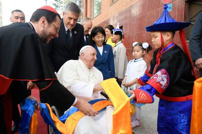 Pope Francis arrives at the Apostolic Prefecture of Ulaanbaatar during his trip to Mongolia. AFP