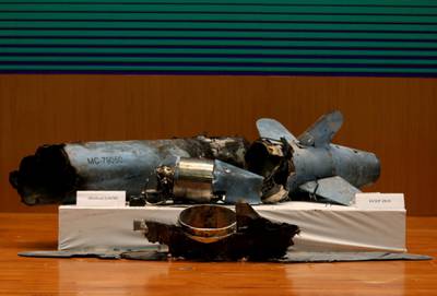 FILE PHOTO: Remains of the missiles which Saudi government says were used to attack an Aramco oil facility, are displayed during a news conference in Riyadh, Saudi Arabia September 18, 2019. REUTERS/Hamad I Mohammed/File Photo
