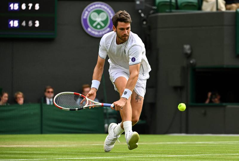 Cameron Norrie during his 6-4, 7-5, 6-4 victory win over Tommy Paul at Wimbledon on Sunday, July 3, 2022. AFP