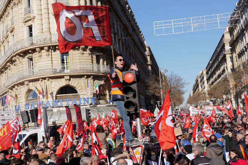 Demonstrators from the Workers' Force union protest in Marseille. Bloomberg
