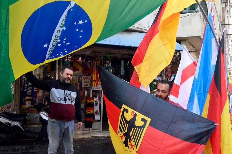 Germany and Brazil flags for sale in Beirut. EPA
