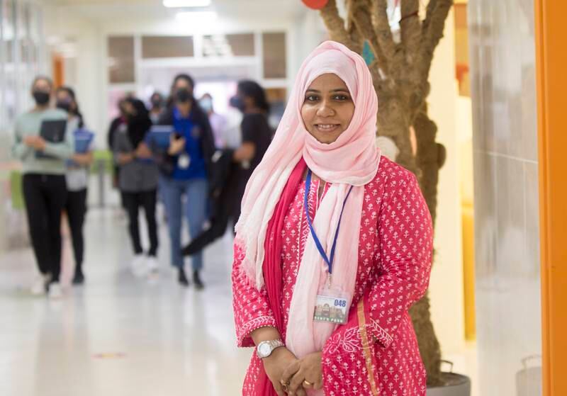 Rohi Ilyas, on the first day of in-person learning at Indian High School in Oud Metha, Dubai.  Ruel Pableo / The National